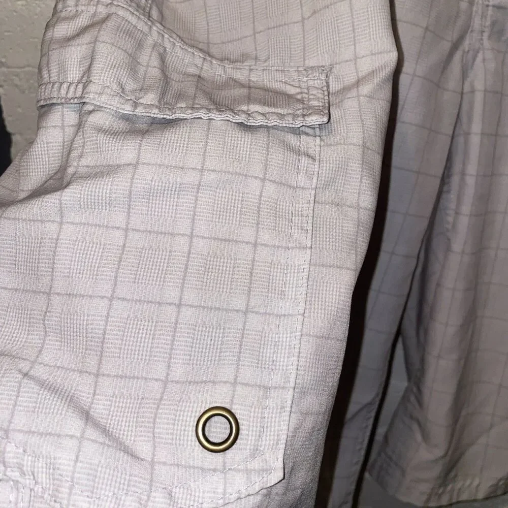 No Fear Performance Men's Cargo Shorts Gray/Stone Plaid Sz 38